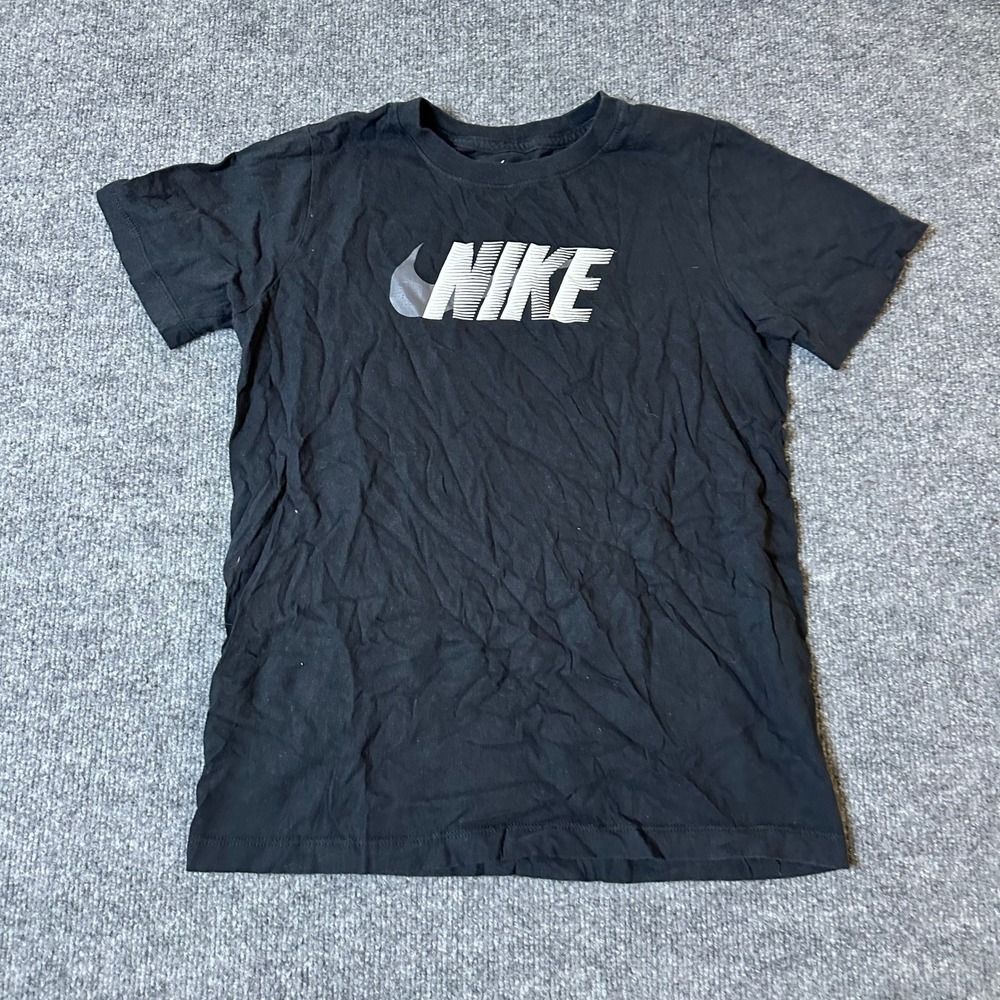 Nike T-Shirt Boys Size L Black Graphic Swoosh Logo Short Sleeve Athletic Tee